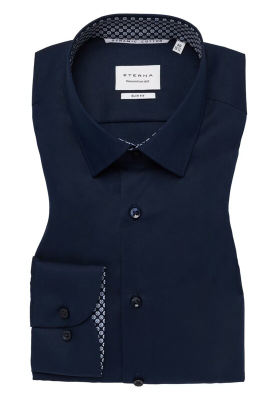 Luxusní tmavě modrá pánská strečová košile s kontrastem ETERNA Slim fit Luxusní tmavě modrá pánská strečová košile s kontrastem ETERNA Slim fit