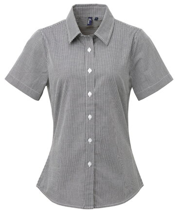 Dámská bavlněná košile s drobným kostkovaným vzorem Premier krátký rukáv