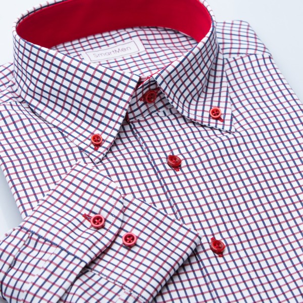 Červená kostkovaná košile s červenými knoflíčky